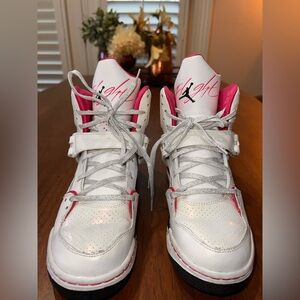 Nike Air Jordan Flight 45 High Top Girl 6Y Basketball Shoe White Pink
